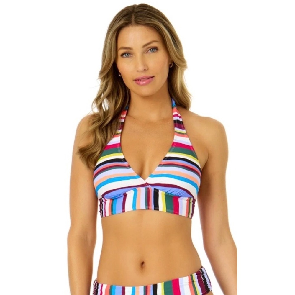 Anne Cole Multi Color Striped Halter Bikini Top Size Medium Swimwear NEW